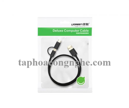 Ugreen 30173 0.5M màu Đen Thiết bị chuyển đổi USB 2.0 sang type-C và micro USB US142 30030173